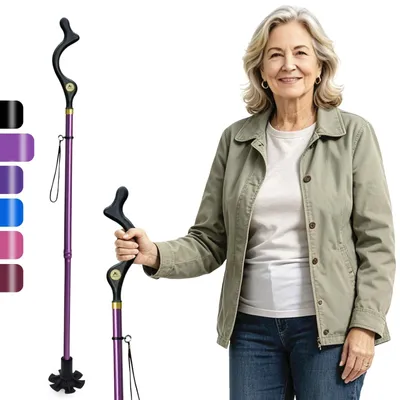 Image de Béquille pliable pour personnes âgées, avec hauteur réglable et base en caoutchouc