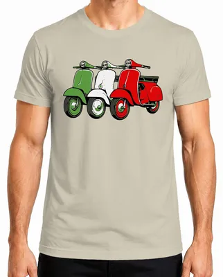 Immagine prodotto di T-shirt da uomo, stile vintage, con motivo retrò di roller, scooter e bandiera italiana, taglia L
