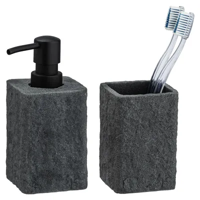 Produktbild von WENKO 2er Set Seifen Spender Dosierer Zahnputz Becher VILLATA Bad Accessoires