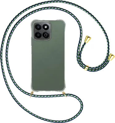Produktbild von Handykette Backcover-Schutzhülle mit Band (Metall goldfarben) für Honor 200 Smart 5G - grün/blau/weiß