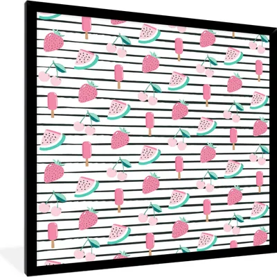Produktbild von MuchoWow® MuchoWow® Gerahmtes Poster Obst - Rosa - Muster 40x40 cm - Poster mit zchwarzem Bilderrahmen - Mit Rahmen - Wanddekoration Schlafzimmer