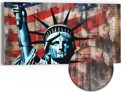 Produktbild von DEQOART Hybrid Leinwand Bild 60x30 cm 'Freiheitsikone' Wandbild Glas flach modern