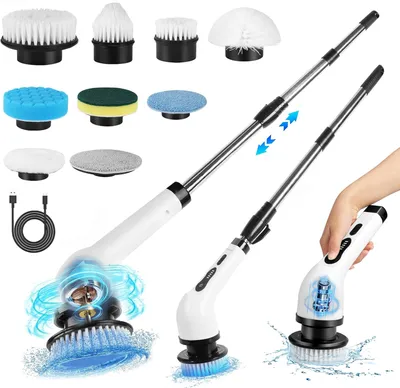 Produktbild von Elektrische Reinigungsbürste, Kabellos Akkureinigungsbürste, Spin Scrubber, 360° drehen, mit 7 Bürstenköpfe für Ecken, Toilette, Küche, Badezimmer