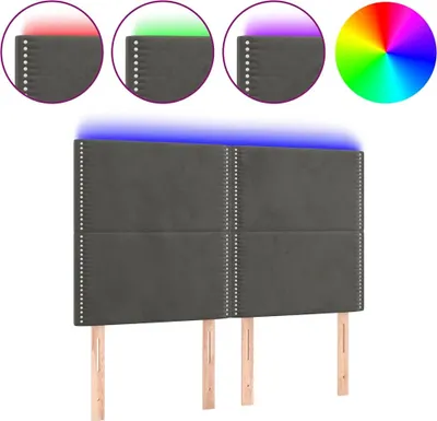 Produktbild von vidaXL LED Kopfteil Dunkelgrau 144x5x118/128 cm Samt