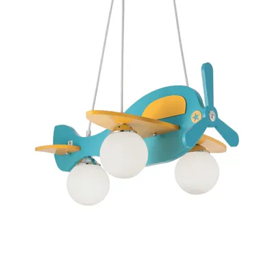 Immagine prodotto di Lampadario Contemporaneo Avion Legno Azzurro 3 Luci E14