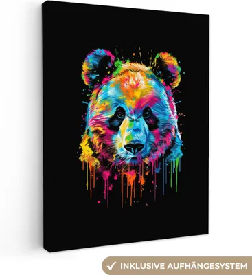 Produktbild von MuchoWow® - Leinwandbilder - Panda - Tiere - Farbe - Farbe - Schwarz, Wandbild, Wanddeko Bilder Wohnzimmer, 90x120 cm