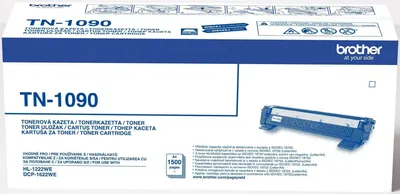The image shows the packaging of a Brother TN-1090 toner cartridge, with a depiction of the toner cartridge itself on the right side.