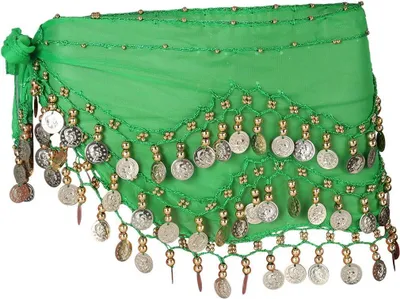 Produktbild von Damen Bauchtanz Gürtel, Chiffon Hüfttuch, Tanztuch mit Münzen für Bauchtanz