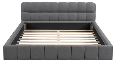 Image de Bubble-Bett - Lit double 160 x 200 cm - Lit rembourré avec cadre en bois et sommier à lattes - Tête de lit moelleuse - Lit plateforme moderne - Gris