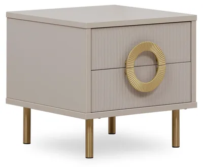 Produktbild von Designer Beiger Nachttisch Mit 2 Schubladen Schlafzimmer Bettkonsole