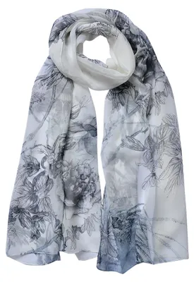 Productafbeelding van Clayre & Eef gestreept sjaal voor dames, 50x160 cm, grijs, synthetisch materiaal, met bloemenprint