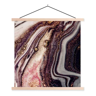 Produktbild von MuchoWow® Textilposter Marmor - Rosa - Gold - Glitzer - Marmoroptik 120x120 cm mit holzfarbenen Rahmen - Textil-Poster