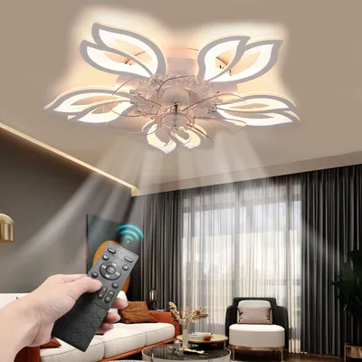 Produktbild von 85W LED Deckenleuchte mit Ventilator, Leise Deckenventilator mit Beleuchtung, Dimmbar mit Fernbedienung , Timer, Blume Design, für Wohnzimmer