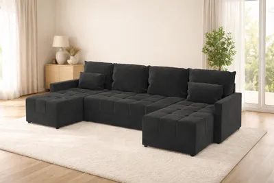 Zdjęcie produktu dla Duży narożnik DOMINO U z funkcją spania i pojemnikiem na pościel sofa do salonu