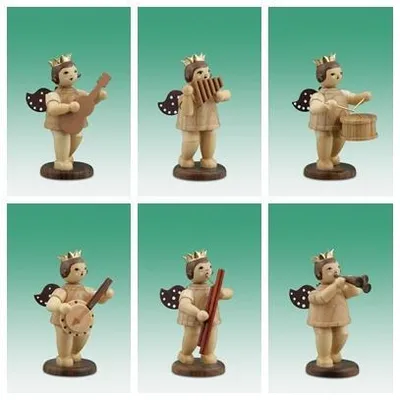Produktbild von Holzfigur Musikantenengel 6tlg. mit Krone natur Höhe 6cm NEU