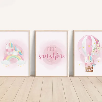 Produktbild von MeinBaby123® Kinderzimmerposter | 3er Set A4 | Einhorn