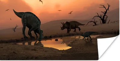 Produktbild von MuchoWow® Poster Dinosaurier - Wilde Tiere - Zeichnung - Kinder - Kind 40x20 cm - Poster für die Wand - Poster Schlafzimmer