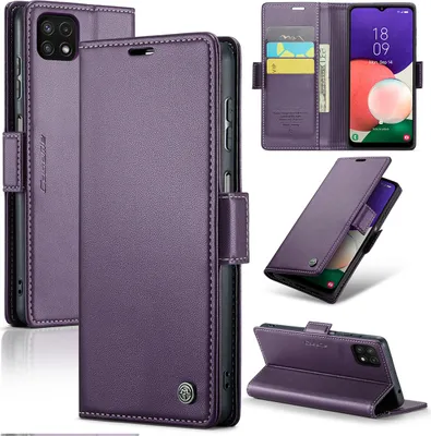 Obrázek produktu pro Galaxy A22 5G Pouzdro, RFID Blokování Karet, Pokročilé Flip Kožené Pouzdro s Funkcí Stojánku pro Samsung Galaxy A22 5G Fialová