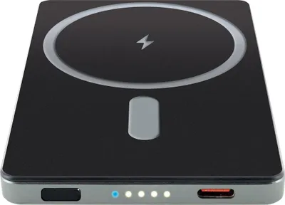 Produktbild von SCHWAIGER Powerbank LPBC0500, 5.000 mAh, QI-Ladefunktion, MagSafe-kompatibel, Wireless & USB-C, Aluminiumgehäuse