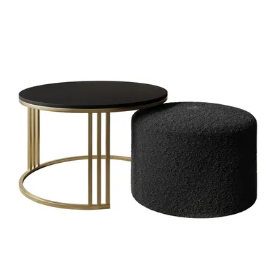 Productafbeelding van Salontafel met hocker LORI MAT, geborsteld goud/mat zwart, model Coral 60