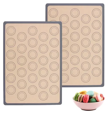 Produktbild von 2-teilige Backmatte für Macarons, Silikon-Antihaftmatte, rutschfeste Backmatte für Brot, BPA-freie Backmatte für Macarons, Pizza, Kekse, Fondant und Brot, 42 x 29,5 cm