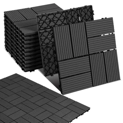 Produktbild von Vigevee WPC Terrassenfliesen 30x30 cm Anthrazit 33 Stück 3 m² Klickfliesen Garten Balkon