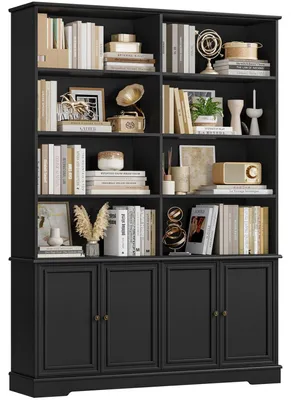 Image de Étagère avec portes, 12 compartiments, vitrine, meuble haut, étagère, 185 x 27 x 120 cm, noire