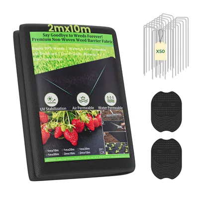 Produktbild von IROPRO 2mx10m Unkrautvlies Extra Stark, 100g/m² Gartenvlies Unkrautfolie Wasserdurchlässig und hohe UV-Stabilisierung, mit 50 Erdanker
