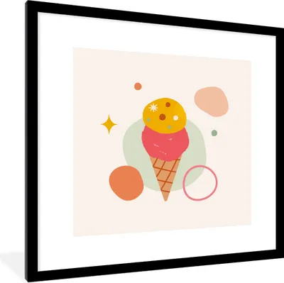 Produktbild von MuchoWow® Gerahmtes Poster Eiscreme - Pastell - Sommer 40x40 cm - Poster mit Schwarzem Bilderrahmen Wandposter Rahmen Foto Bilder - Poster - Plakat im Rahmen
