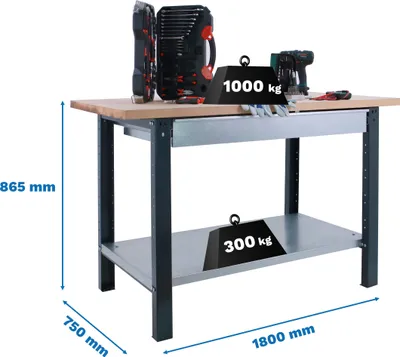 Immagine prodotto di Banco da lavoro con parafusibili SIMONWORK BT6L PRO LAMINATE 1BOX 1800 ANTHRAZIT/HA