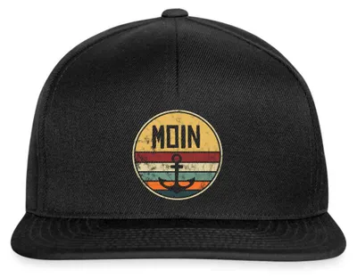 Produktbild von Spreadshirt Moin Anker Vintage Retro Style Snapback Cap, One size, Schwarz/Schwarz