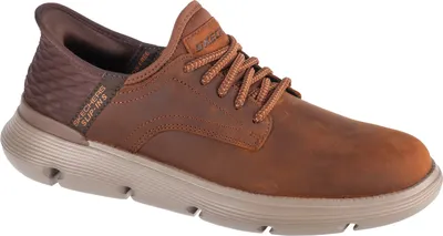 A single brown Skechers men's sneaker is shown against a white background.