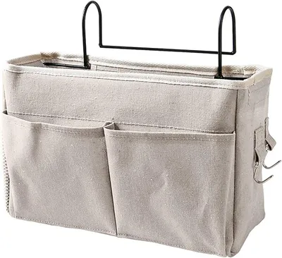 Produktbild von PolkaHome® Bett-Organizer, Hängetasche mit Drahthaken für Klinikbett, Aufbewahrungstasche für Buch, Zeitschrift, Handy, Kopfhörer,