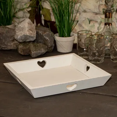 Produktbild von Tablett mit Herzen, Serviertablett Landhausstil, Frühstückstablett