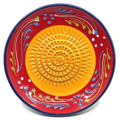 Image de Plateau à râper en céramique Kaladia, peint à la main en rouge et orange - diamètre env. 12 cm - passe au lave-vaisselle
