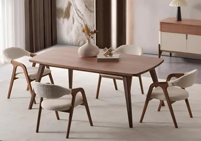 Image de Ensemble de salle à manger moderne Table rectangulaire marron 4 chaises