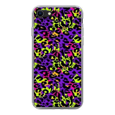 Produktbild von MuchoWow® Handyhülle Schutzhülle Hülle für iPhone SE 2020 Tiermuster - Regenbogen - Neon Silikon Softcase Handy Hülle - Kartenbesitzer