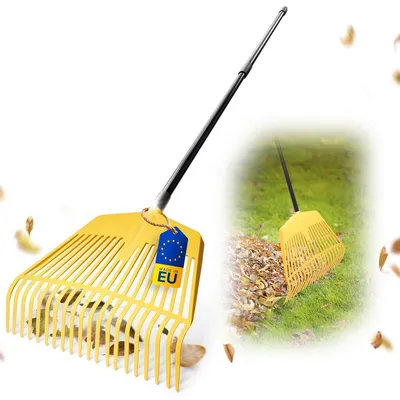 Produktbild von Novatool Laubbesen mit Teleskop-Stiel - 2 in 1 Kombigerät Laubgabel mit 26 Kunststoff-Zinken, Arbeitsbreite 60cm Laubrechen, Gartenbesen, Rasenrechen, Harke für Gartenabfall Gartengerät ohne Stiel