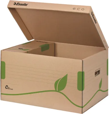 Produktbild von Esselte Archiv-Klappdeckelbox ECO, braun für Format DIN A4+, aus 100% recycelter Pappe, zu 100%