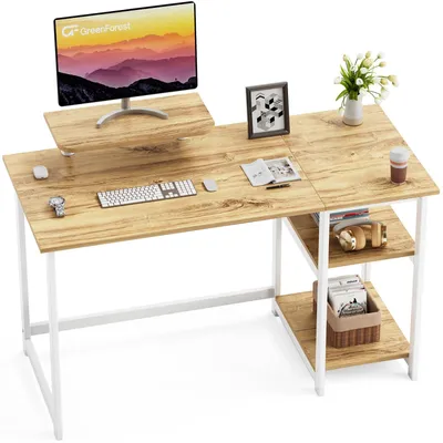 Immagine prodotto di Scrivania da computer scrivania gaming - 100 cm - Beige - Ripiani reversibili e supporto per monitor - Per ufficio domestico