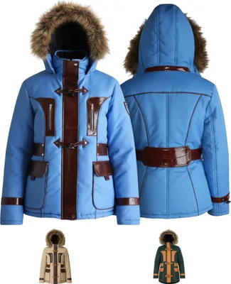 Produktbild von Damenjacke Jacke winterjacke mit aufgenähten Lederstreifen und webpelz, Farbe:Blau, Größe:42/XL