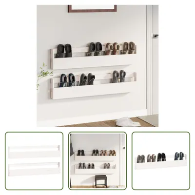 Immagine prodotto di The Living Store Scarpiere a muro 2 pz. Bianco 110x9x23 cm in legno di pino massiccio