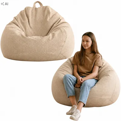 Produktbild von AD.CON Sitzsack mit ECO Füllung Puff Relax-Sessel Sitzkissen Bodenkissen Bean Bag 80x90x50cm 185L Beige
