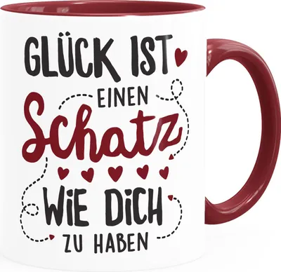 Produktbild von Kaffee-Tasse Glück ist einen Schatz wie dich zu haben Geschenk Liebe Liebeserklärung SpecialMe® inner-bordeaux Keramik-Tasse