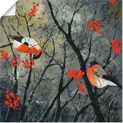 Produktbild von ARTland Poster rote Vögel im Winter Größe: 40x40 cm