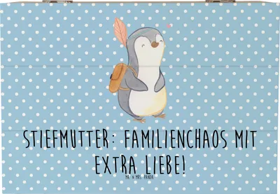Produktbild von Mr. & Mrs. Panda Truhe Stiefmutter Liebe 22 x 15 cm - Blau Pastell - Geschenk, Geschenke, Lächeln, fotobox, Box, Stiefkind, Beziehung, Geschenkbox, Familie Verwandte