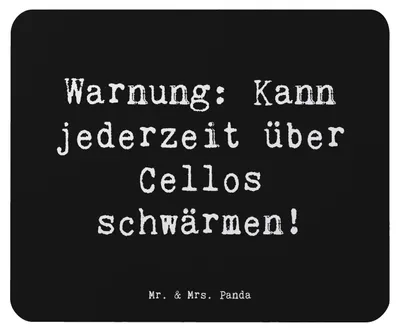 Produktbild von Mr. & Mrs. Panda Mouse Pad Spruch Cello Schwärmerei - Schwarz - Geschenk, Cellist, Musikinstrument, Solo, Musik, computer mauspad, Instrument, Musiker, laptop mousepad