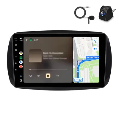 Immagine prodotto di Autoradio con telecamera di retromarcia per Smart Forfour Fortwo 453 (2015-2019) – CarPlay, Android Auto, sistema multimediale per auto, radio, navigatore GPS, Wi-Fi, Bluetooth, DAB+RDS – SWC da 9 pollici, 2+64 GB