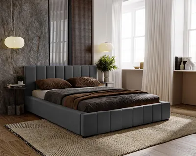 Produktbild von Polsterbett 200x200 für das Schlafzimmer DIANA mit Stauraum und Lattenrost, Kopfteil und gepolsterter Korpus, dunkelgrau ( Magic Velvet 2273 )