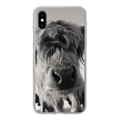 Produktbild von MuchoWow® Handyhülle Schutzhülle Hülle für iPhone Xs Schottischer Highlander - Schwarz - Weiß - Tiere Silikon Softcase Handy Hülle - Handytasche